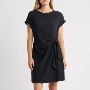 GAP Sz M Black Ties at Side Shirt Midi Dress Pullover Stretch Unlined